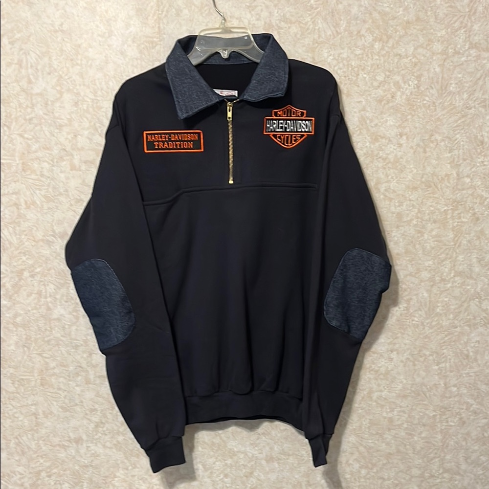 Harley-Davidson Blue and Orange Zip Up Sweater